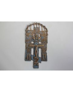 Icône Croix de crucifixion orthodoxe bronze émaillé Russie XIXe siècle