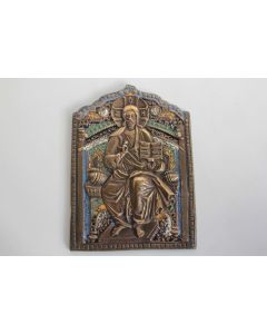 Icône bronze émaillé Le Sauveur sur le trône