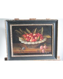 Tableau peinture Nature morte Coupe de cerises R.Z. XIXe siècle