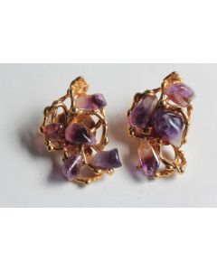 Clips d'oreilles améthystes design brutaliste