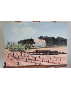 Tableau peinture Vignes près de St Cannat en Provence R. Perroud
