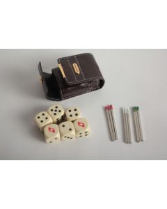 Jeu de dés Swiss Airlines avec marqueurs et étui cuir