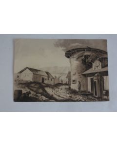 Dessin original Lavis Bastion Porte charbons Zurich Suisse XIXe siècle