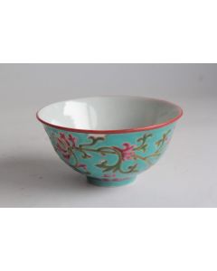  Bol porcelaine turquoise Fleurs Guangxu Chine