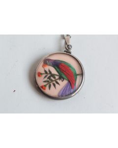 Collier argent pendentif Oiseau en plumes Paon Perroquet