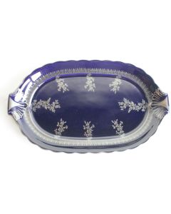 Plat porcelaine bleu cobalt et argent Capeans Espagne