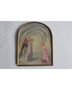 Peinture miniature Annonciation Vierge Marie d'après Fra Angelico