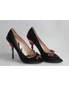 PRADA Escarpins Collection Fairy satin noir Talon Fleur T36