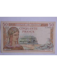 Billet 50 Francs Cérès type 1933 modifié France 14-09-1939