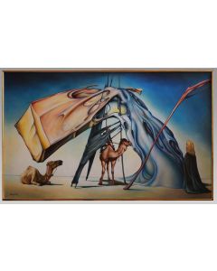 Jean-Pierre BURQUIER Peinture surréaliste Dromadaires Désert