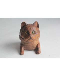 Encrier Tête Chat bois sculpté Art populaire Suisse Forêt Noire