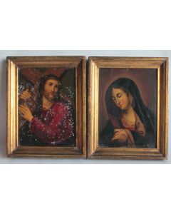 Peinture huile sur métal Christ Vierge XIXe siècle