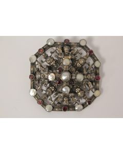 Broche Angelots argent grenats nacre XIXe siècle Bijoux