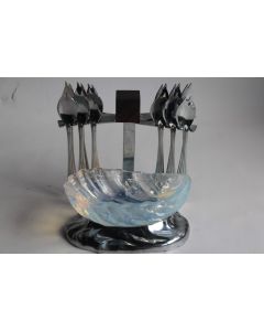 SABINO Porte fourchettes à huîtres verre opalescent Art déco