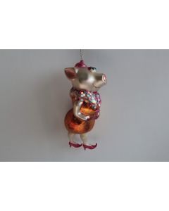 Ancienne Décoration Noël verre Cochon
