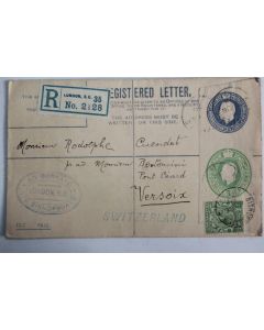 Enveloppe Angleterre registered letter AD.Bornand 1920