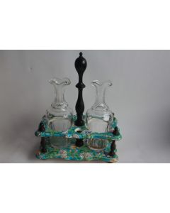 Serviteur huile/vinaigre émaux cloisonnés céramique