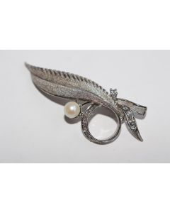 Ancienne broche argent rhodié perle