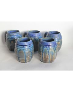 5 Tasses Chopes grès bleu Gilbert Méténier Gannat