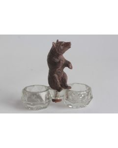 Salière verre Ours bois sculpté Art populaire Suisse Forêt Noire