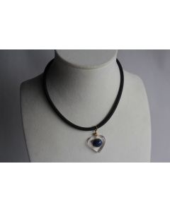 Collier pendentif cœur cristal de roche lapis lazuli