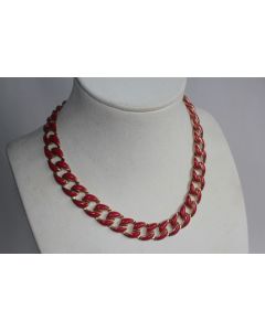 Collier vintage métal doré émaillé rouge