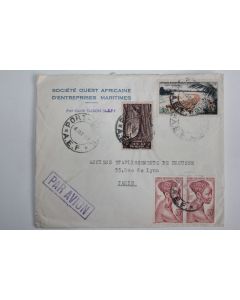 Enveloppe timbres Afrique Équatorial française air mail port gentil 1952 