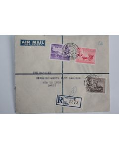 Enveloppe timbres Mauritius air mail recommandée 1953