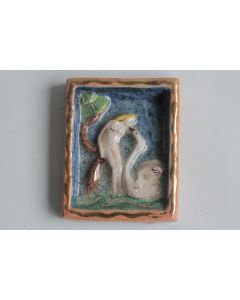 Bas relief Terre cuite émaillée Léda et le Cygne