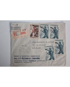 Enveloppe timbres Cameroun recommandée douala 1958