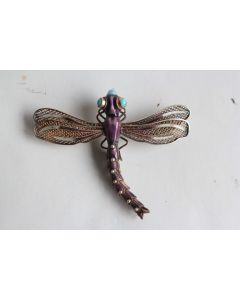 Broche articulée Libellule vermeil émaillé Chine