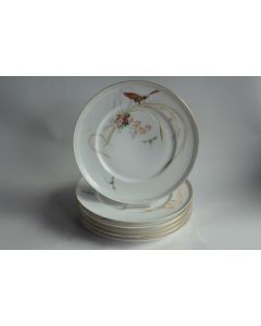 Anciennes assiettes porcelaine fine décor peint main Fleurs Insectes