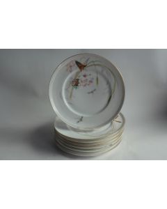 Anciennes assiettes porcelaine fine décor peint main Fleurs Insectes