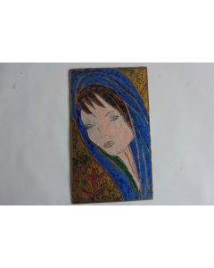 Plaque émaux d'art cuivre Portrait Femme