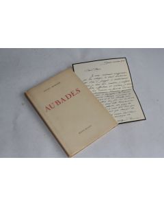 Aubades envoie et dédicace de l'auteur Henri Morier avec lettre 1956