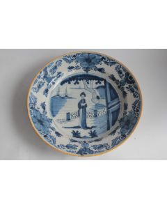 Assiette faïence Delft Chinoiseries camaïeu bleu XVIIIe siècle