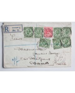 Enveloppe recommandée Angleterre Bradford-Yorks 1911