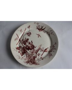 Plat Terre de fer Fleurs Oiseaux Leam H. Alcock & Co England