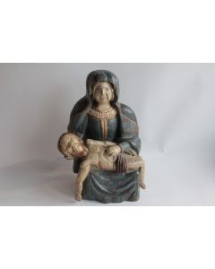 Ancienne Sculpture bois polychrome Pieta Vierge de Piété