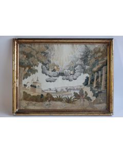 Tableau Broderie chenillée peinture soie XIXe siècle