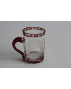 Ancien verre à liqueur cristal Bohême gravé émaillé