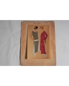 Estampe Pochoir Mode robe Maison Crépatte & Strauss 1930 Art Déco