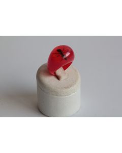 Bague résine rouge inclusion Fourmis vintage T47