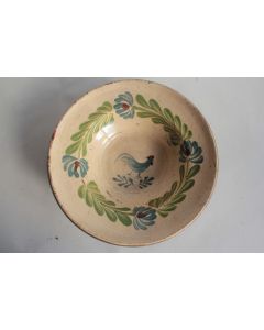 Plat terre cuite vernissée coq art populaire