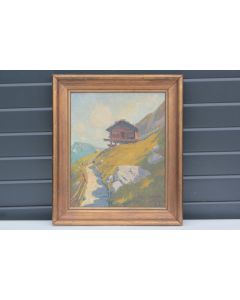 Tableau peinture à l'huile Robert Édouard CHAPALLAZ Chalet Montagne