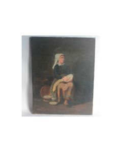 Peinture Paysanne à la vaisselle signé E. Lazare XIXe siècle