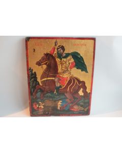 Ancienne Icône grecque Saint Demetrios à cheval