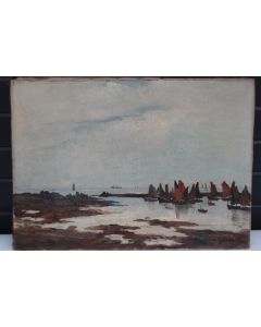 Tableau Léon GALAND peinture à l'huile Saint Guénolé 1926