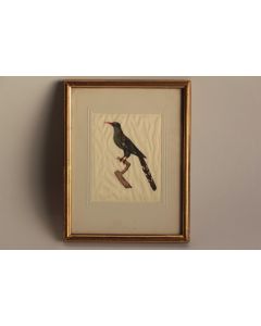 Peinture miniature sur soie Oiseau vintage