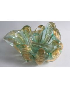 MURANO Cendrier verre poudre d'or Barovier Toso